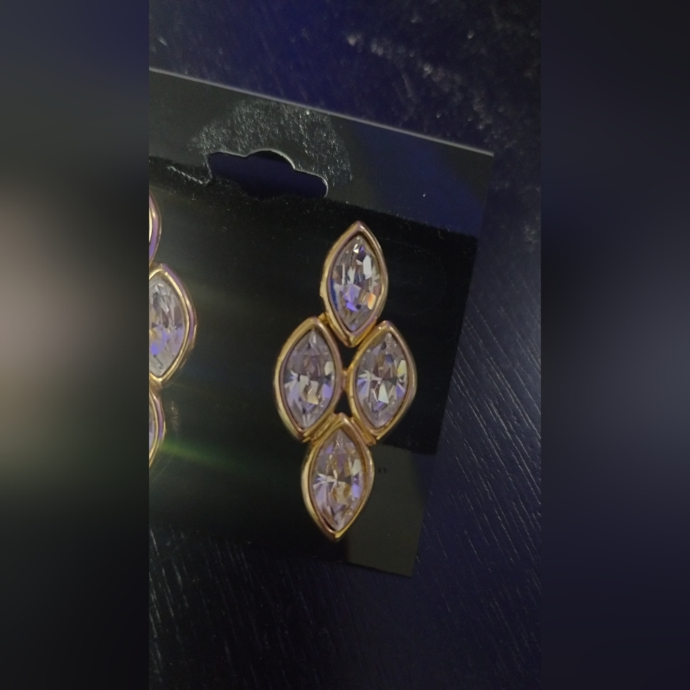 Napier Gold-Tone Marquise-Cut Crystal Cluster Stud Earrings - Picture 2 of 7